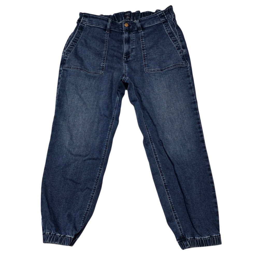 J.Crew Jogger Jeans Women 31 Blue Denim Patch Pocket Elastic Ankle BT042